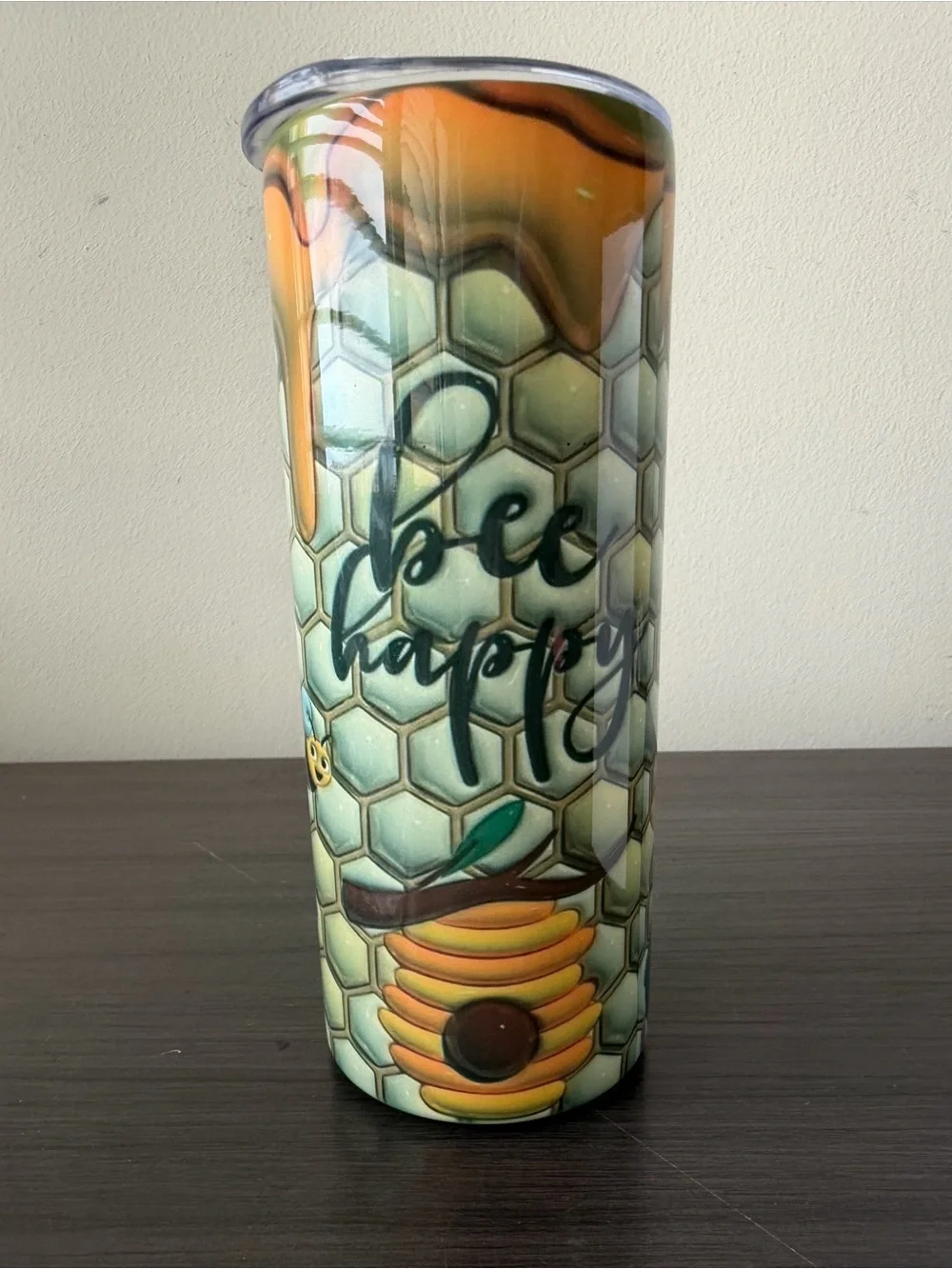 ZONEGRACE 20 oz Stainless Steel Skinny Tumbler Bee Happy Sunflower Straw Brush